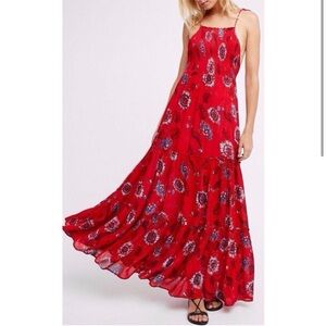 Free People Intimately Garden Party Floral Smocked Tiered Boho Halter Maxi Dress